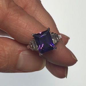 Rectangle Amethyst CZ Sterling Silver Ring